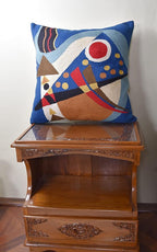 Kandinsky Blue Abstract Pillow Cover | Modern Outdoor Cushions | Mid Century Chair Cushions | Handmade Wool Size 18x18