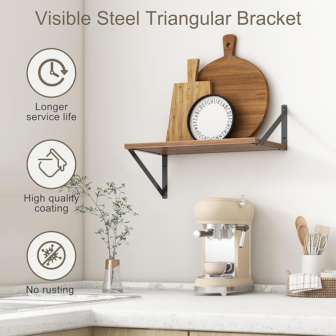 Fun Memories 18" W x10 D Floating Shelves, Farmhouse Wall Shelves Home Decor Shelf, Deep Bathroom Shelves with Bracket, 10 Inch Deep Wall Shelf for Living Room, Kitchen, Bedroom, Walnut, Set of 2