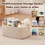 OIAHOMY Storage Basket for Shelves, Closet Cube Storage Bins Baskets for Clothes Blanket Towels, Baby Nursery, Toy Box, Woven Rope Basket, 15.75*11.81*7.09 IN, 2 Packs Brown