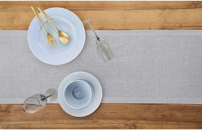 Solino Home Linen Soft Grey Table Runner 108 Inches Long - 100% Pure Linen 14 x 108 Inch Table Runner for Fall, Autumn, Thanksgiving - Fete