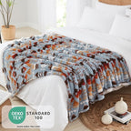 CASAAGUSTO Boho Sherpa Throw Blanket, Aztec Queen Blanket, Ultra Soft, Warm, Cozy, Plush, Thick Fleece Bohemian Throw Blanket for Couch, Bed, Sofa (Blue Grey 90 * 90 Inch)