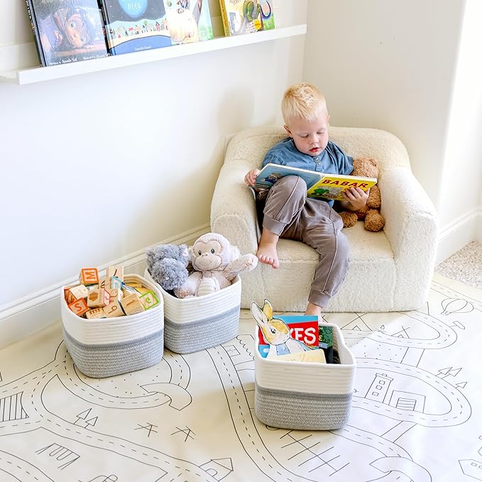 NaturalCozy Storage Cubes 9”x9”x7”Cotton Rope Woven Baskets for Organizing 3-Pack | 9 Inch Cube Storage Bin | Small Basket for Shelf Nursery, Pantry, Decorative Plant, Bathroom Closet, Toy Gift