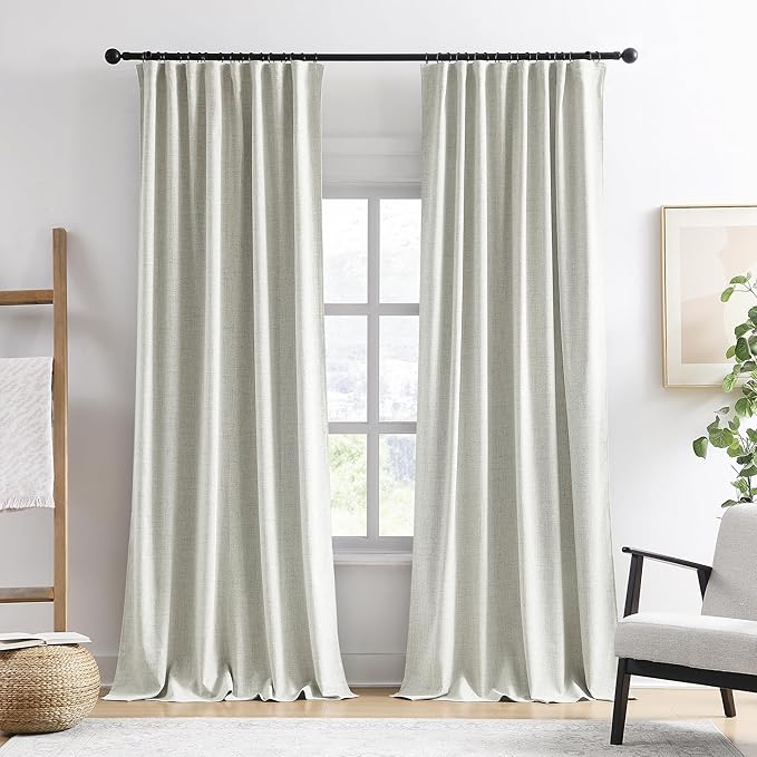 RAIN CITY 140 Inch Long Blackout Curtains Panels Set,Linen Textured Custom Extra Long Luxury Noise Reducing Curtains for Large Window Pocket Back Tab Pleat Heading Tape with Hooks 50W x 140L,Natural