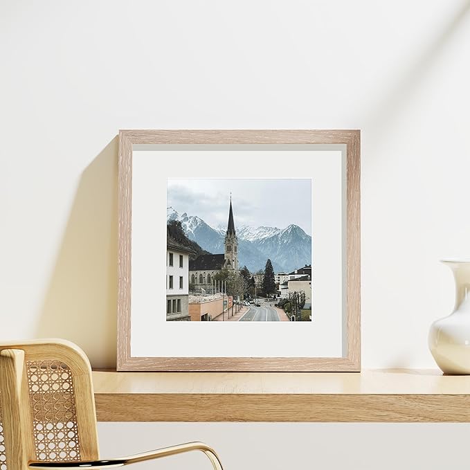 Vittanly 12x12 Picture Frames Set of 9, Shatter Resistant Plexiglass, Display 8x8 Pictures with Mat or 12x12 without Mat, Photo Frames for Wall Mount, Engineered Wood, Rustic Pink