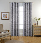 MIUCO Floral Embroidered Semi Sheer Curtains Linen Look Grommet Curtains for Living Room 52 x 84 Inch Set of 2, Grey