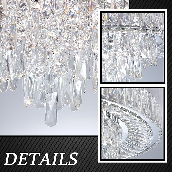 Modern Chandeliers for Living Room Crystal Ceiling Light Fixture LED Dimmable Lamp with Remote Pendant Lighting Flush Mount Ceiling Lighting for Dining Room Bedrooms