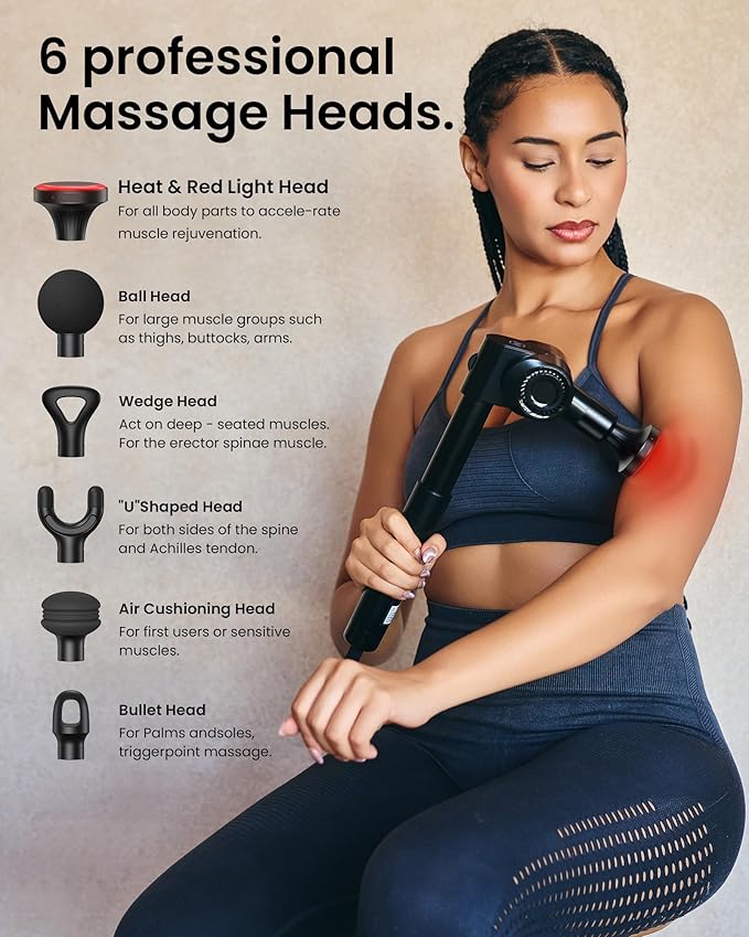 Massage Gun with Heat and Red Light Therapy,Deep Tissue Percussion Back Massager for Muscle/Neck/Body Pain Relief with Long Extension Retractable Handle,32-Speeds,Foldable,5 Adjustable