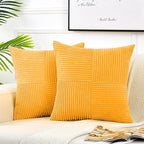 Fancy Homi 2 Packs Sunflower Yellow Spring Decorative Throw Pillow Covers 20x20 Inch for Living Room Couch Bed Sofa, Gold Yellow Home Decor, Soft Corss Corduroy Patchwork Textured Cushion Case 50x50cm