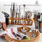 KITESSENSU Cocktail Shaker Set Bartender Kit with Stand - Drink Mixer Bar Set with All Essential Bar Accessory Tools - Martini Shaker Jigger Strainer Mixer Spoon Muddler Liquor Pourers - Rose Gold