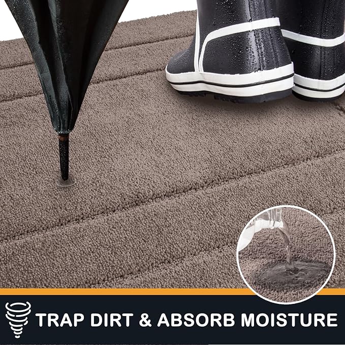 PURRUGS Dirt Trapping Door Mat 20" x 31.5", Non-Slip/Skid Machine Washable Entryway Rug, Dog Doormat, Super Absorbent Welcome Mat for Muddy Wet Shoes and Paws, Grayish Brown