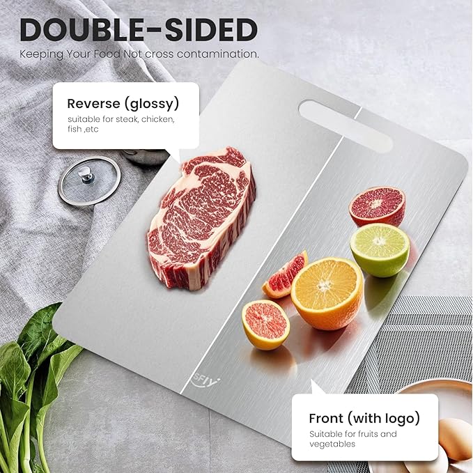 2 Pack Titanium Cutting Board - 100% Pure Titanium Cutting Boards For Kitche,Easy to clean, Double-sided food-grade Cutting Board For Meats, Fruits And Vegetables (18 * 12)