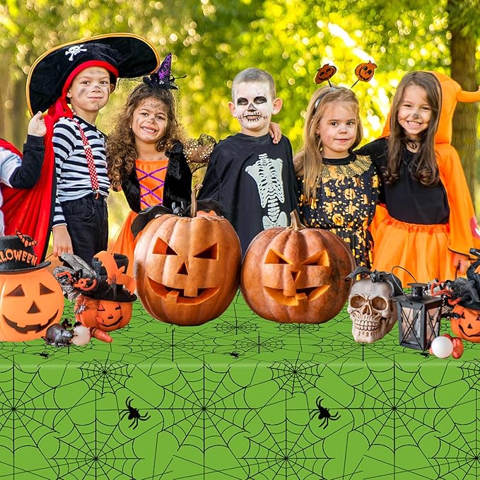 2 Pcs Halloween Tablecloth - Plastic Halloweens Spider Webs Table Cloth, Green Disposable Rectangle Spiderweb Table Cover for Halloween Party Decorations Supplies Favors Tables Decor, 108 x 54 Inch