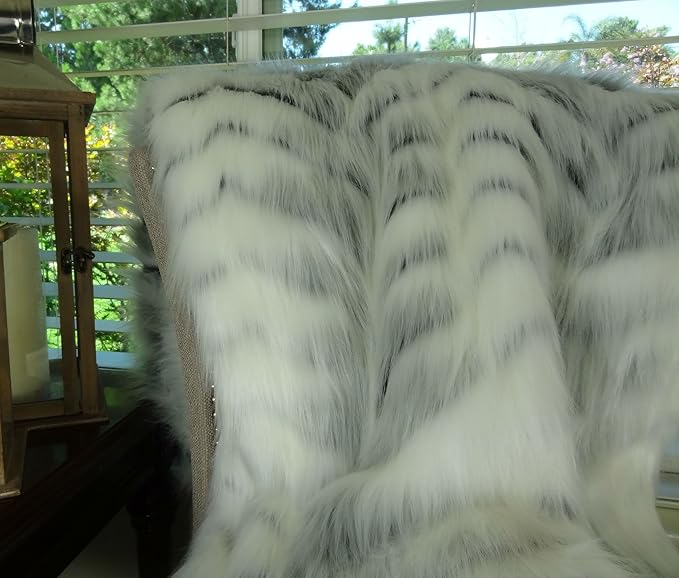 White Fox Faux Fur Throw Blanket & Bedspread - White Gray Fox Fur Throw - Luxury Fox Faux Fur - Soft Faux Fur Blanket, Made in US, 16483