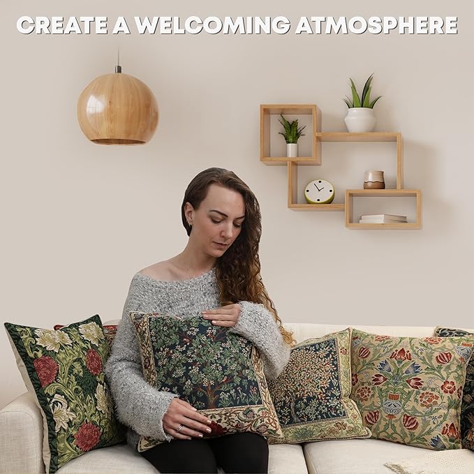 Charlotte Home Furnishings Throw Pillow Covers 16x16 in, Red Flowers Decorative Couch Pillow Cover, Boho Decor European Tapestry Cushion Cases, Living Room Cozy Home Decor, Jacquard Woven Soft Cotton
