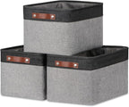 DULLEMELO Fabric Baskets for Storage, Rectangular Fabric Storage Bins Collapsible, Perfect for Shelves, Closets, Nursery, Empty Gift Baskets (3-Pack Medium-15 inch X 11 inch X 9.5 inch , Black&Grey)