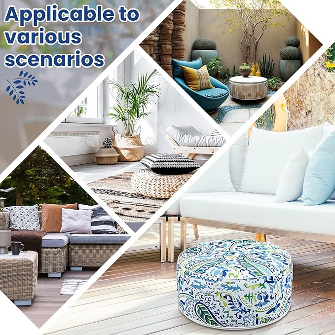 2 Pack Outdoor Inflatable Ottoman Waterproof Inflatable Pouf Foot Rest with Handle D21 x H9 Portable Outdoor Foot Rest for Patio Garden Camping or Home