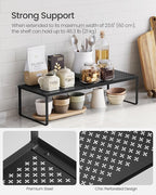 SONGMICS Spice Rack, Expandable Kitchen Countertop Shelf, Small Cupboard Organizer, Metal, Space-Saving Tabletop Shelf, Matte Black UKCS007B01