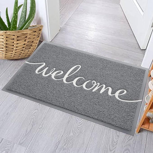 FireProof Outdoor Indoor Welcome Mat, Long-lasting Non-Slip and Easy to Clean Rectangular Entrance Mat, Grey (30 x 17.5) For High Traffic Areas