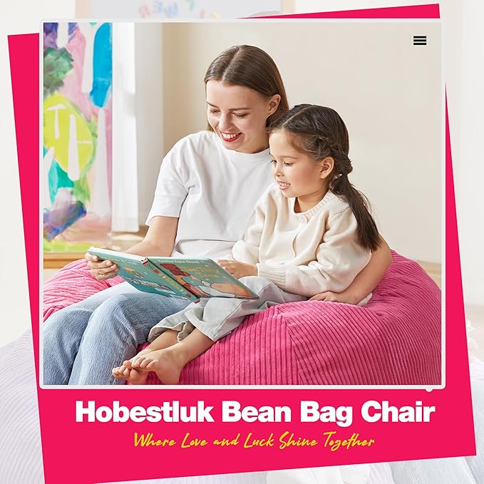 Hobestluk 4.5FT Bean Bag Chair Giant Bean Bag Chair with Filler Included Adult Bean Bag Chairs with Removable Cover for Bedroom Living Room - (Jumbo, Pink)