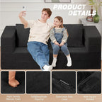 Folding Bean Bag Chair for Adults,3-in-1 Bean Bag Couch Faux Fur Floor Sofa Large Beanbag Convertible Bean Bag Sofa Bed with Pillow in Bedroom,Living Room,Apartment(Queen,Black)