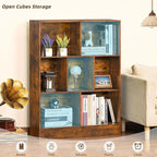 LEYAOYAO 7 Cube Bookshelf - Mid Century Modern Brown Rustic Wood Storage