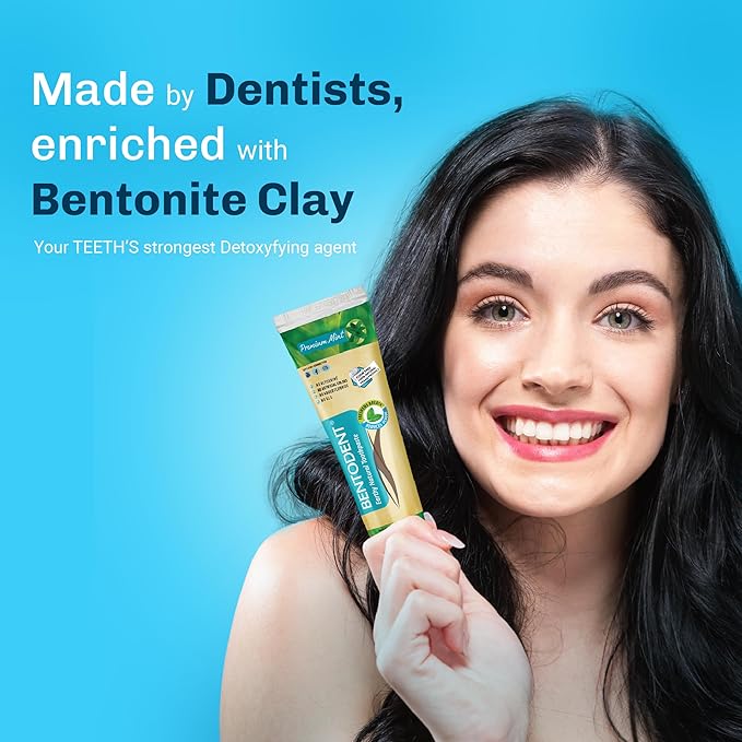Bentodent Remineralizing Food Grade Organic Calcium Bentonite Clay Toothpaste Fluoride Free Natural Toothpaste for Adult & Kids - Mineral Toothpaste Sensitive Teeth Whitening (Premium Mint)
