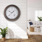 CLXEAST 18 Inch Illuminated Outdoor Indoor Atomic Analog Wall Clock with Temperature & Humidity, Lighted Outdoor Clocks for Patio Large Waterproof with Thermometer,Bronze Finish,House Warming Gifts