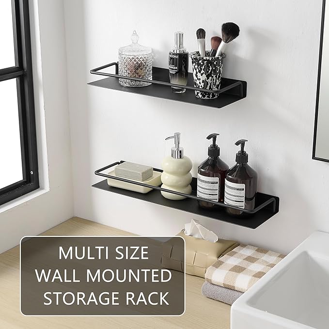 JOOM Metal Wall Floating Shelf - Metal Wall Shelf, Black Floating Shelf, Small Bathroom Shelf, (Black, 16Inch)