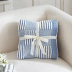 Amélie Home Chenille Knit Throw Blanket for Couch, Checkered Texture Decorative Soft Blanket for Sofa, Bed & Living Room, 50"x60", Blue & White