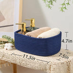 Small Storage Baskets for Organizing | Closet Organizer Bins | Shelf Toy Basket | Woven Rope Baskets | Cube Decorative Box | Shallow Basket | 11.5x7.5x4.7” | 3 Packs Navy Blue