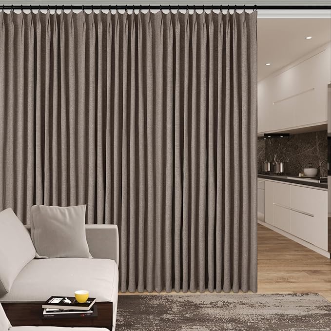 120" Wx108 L Linen Room Divider Drapes for Doorway/Glass Window/Sliding Door/Patio, Extra Wide Pinch Pleated Full Blackout Curtains for Girls Boys Teen Kids Room, 1 Panel, Light Coffee