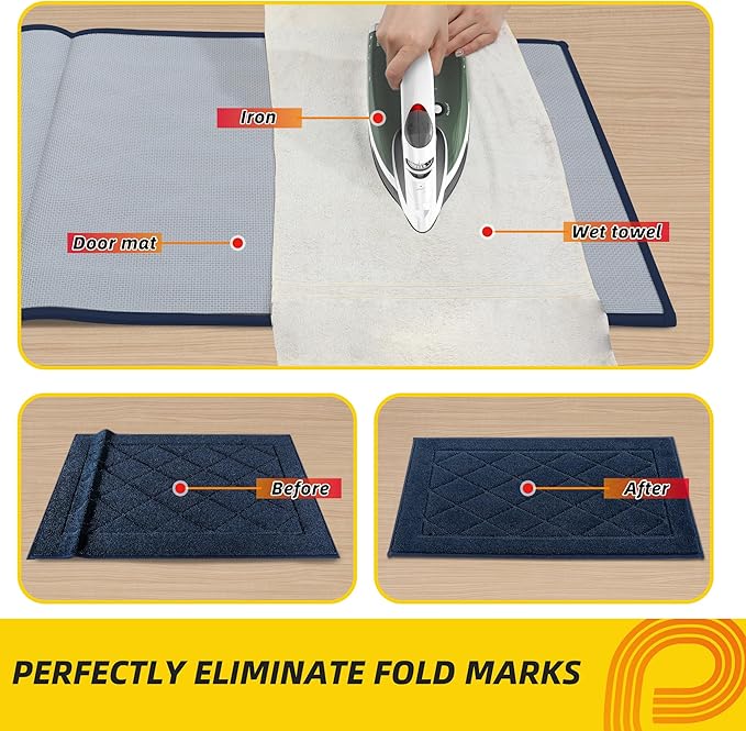 JSEI Dirt Trapper Door Mat 24"x36", Non-Slip Washable Entryway Mats, Dog Door Mat, Stain Resistant and Absorbent Floor Mats, Low Profile Welcome Mat for Front Back Door, Navy Blue