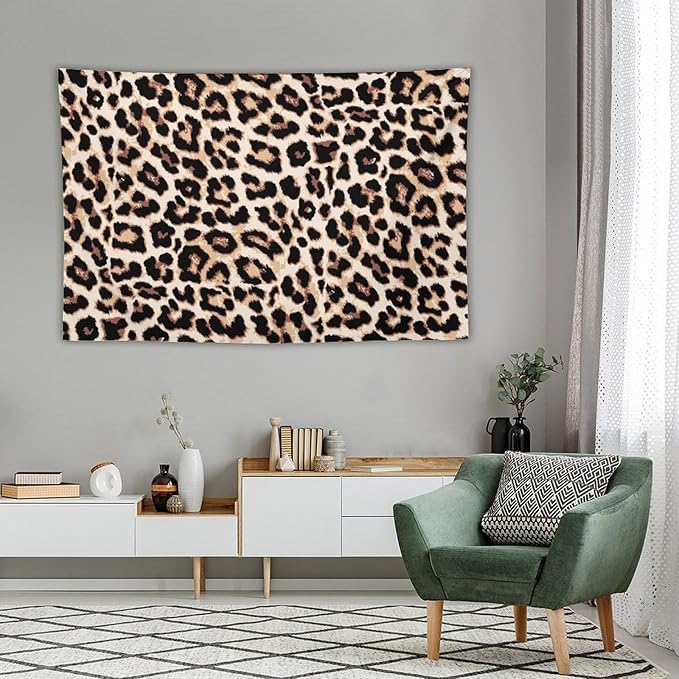 HZOHNAGO Leopard Print Tapestry Rustic Brown Leopard Wild Animal Printed Wall Tapestry Painting Wall Hanging for Bedroom Living Room Dorm 90" W x 60" H