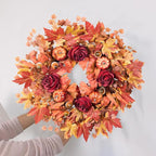 26'' Large Fall Wreath for Front Door, Autumn Wreaths for Outdoor Home Decor - Farmhouse Wreath with Maple Leaves, Pumpkins, Roses, Thanksgiving Decoration, Rustic Harvest Festival Door Hanging
