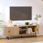 62" Tambour Door TV Stand,Wood Mid Century Modern TV Cabinet for Up to 75“ TV,Curved Edge Long TV Stand with Storage for Bedroom Living Room (Natural, 62.2inch)