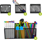 Neudeco Magnetic Pencil Holder, Locker Shelf Organizer, Metal Storage Basket for Whiteboard, Refrigerator, Ideal Cabinet for School, Black (Pack 4)