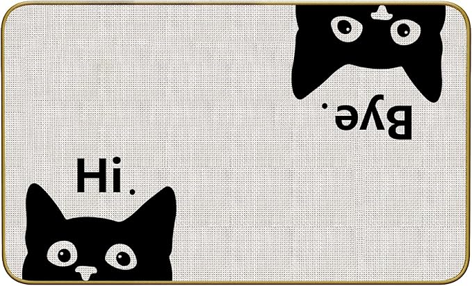 Mingnei Hi Bye Cat Welcome Doormat - Door Mat for Home Kitchen Entrance, Funny Black Cat Lover Floor Mat for Indoor/Outdoor Entryway Rug 30x17 (Color1)