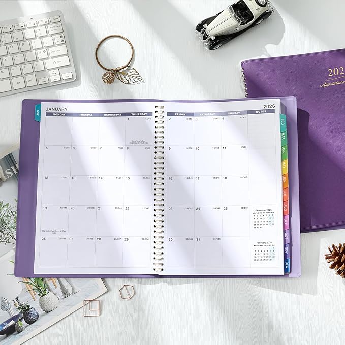 Appointment Book/Planner 2026 - Weekly Appointment Book 2026, January 2026 - December 2026, 8.26"x 11.4", Daily/Hourly Planner with Tabs, 15 Minutes, Wirebound - Purple