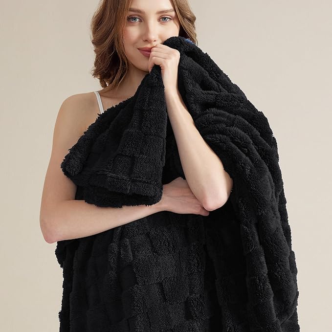 Bedsure GentleSoft Black Throw Blanket for Couch - Checkered Fleece Blankets Gifts for Women Men Girls, Cute Soft Cozy Throw for Bedroom Home Decor Gifts, 50x60 Inches