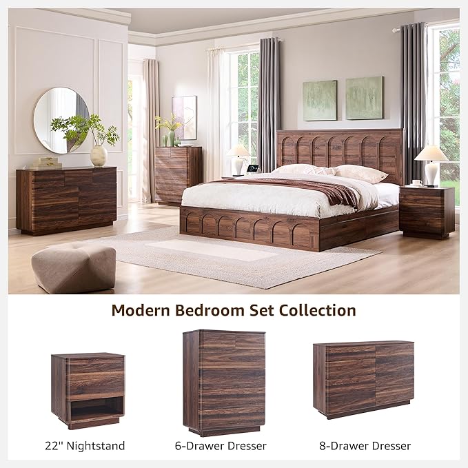 Nightstand with Charging Station, 22" Push-to-Open Bedside Table with 2 Storage Drawers, Large Modern End Table for Bedroom,Living Room,Brown