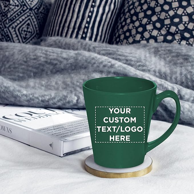 DISCOUNT PROMOS Custom Glossy Ceramic Latte Coffee Mug 12 oz. Set of 50, Personalized Bulk Pack - Perfect for Tea, Espresso, Cappuccino, Hot Cocoa - Green
