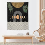 Abstract Boho Tapestry, Mid Century Tropical Tree Leaves Modern Geometric Arch Bohemian Botanical Tapestry, Home Aesthetic Wall Hanging Art Decor for Living Room Bedroom Dormitory 60x80 Inch