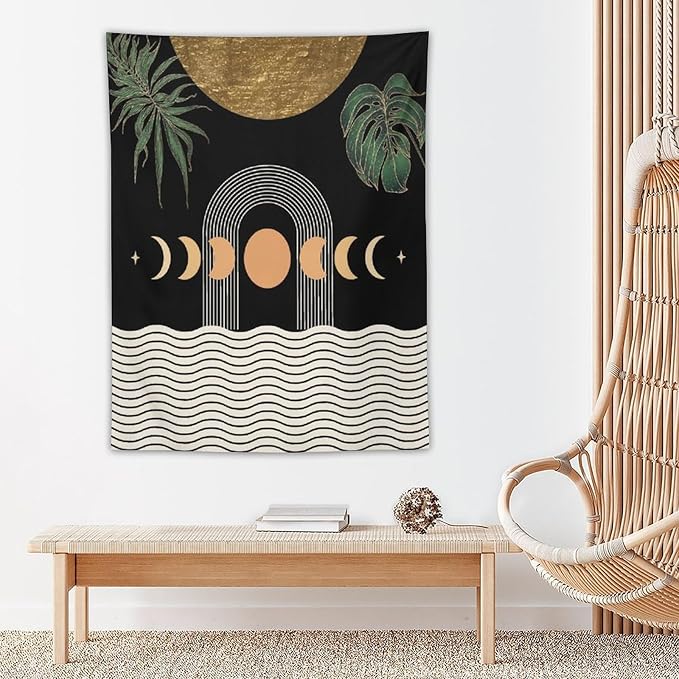 Abstract Boho Tapestry, Mid Century Tropical Tree Leaves Modern Geometric Arch Bohemian Botanical Tapestry, Home Aesthetic Wall Hanging Art Decor for Living Room Bedroom Dormitory 60x80 Inch