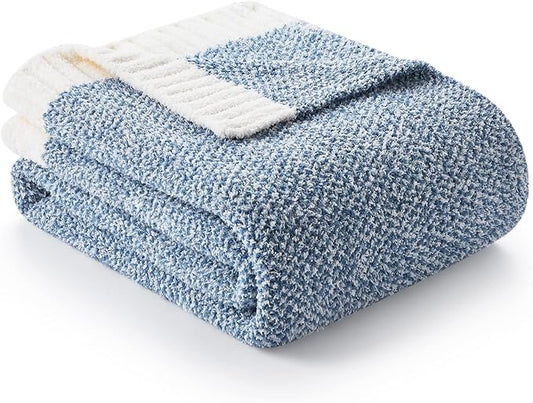 Snuggle Sac Heather Blue Throw Blanket for Couch, Oversized Throw XL Super Soft Warm Blankets Cozy Knit Fuzzy Lightweight Throws for Sofa, Bed, Camping, Picnic, Heather Blue, 50x70 inches