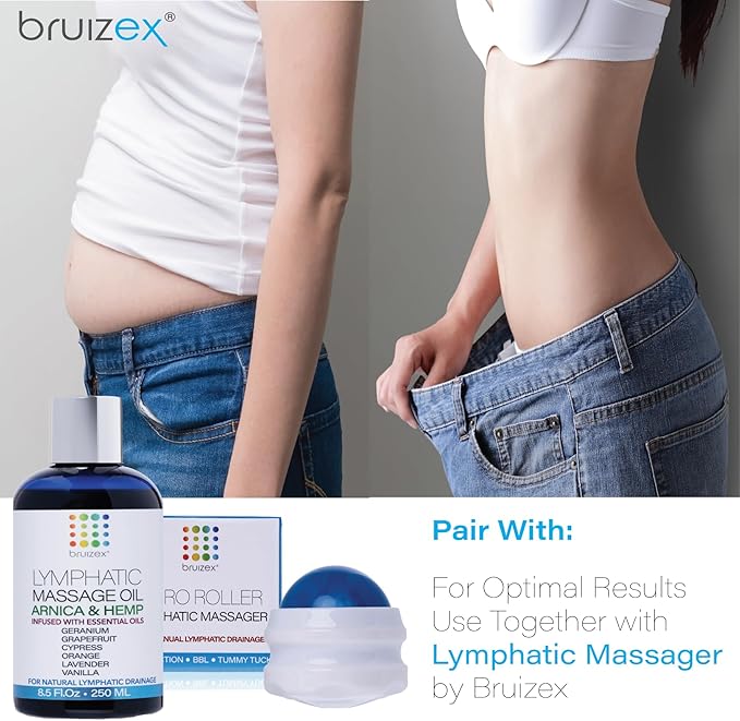Lymphatic Drainage Massage Oil with Arnica & Natural Hemp Seed Oil, Post Surgery Recovery & Lipedema, Liposuction, 360 Lipo, BBL, Tummy Tuck, Fibrosis Treatment, Body Detox, 8.5 Oz
