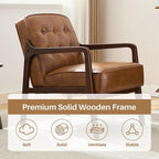 Faux Leather Accent Chair, Mid Century Modern Chair for Living Room, Upholstered Comfy Lounge Armchair with Solid Wood Frame, Reading Side Chair for Bedroom,105°Ergonomic Comfort, Brown