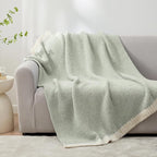 Snuggle Sac Heather Sage Green Throw Blanket for Couch, Reversible Super Soft Knitted Blankets Warm Cozy Fuzzy Throws for Sofa, Bed, Camping, Sage Green, 50x60 inches