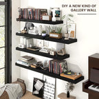 Floating Shelves - 2 Large Wall Mounted Shelves with Invisible Brackets, Long Wood Floating Wall Shelf for Living Room, Bedroom, Kitchen (Black, 48" W x 9" D x 1.5" H)