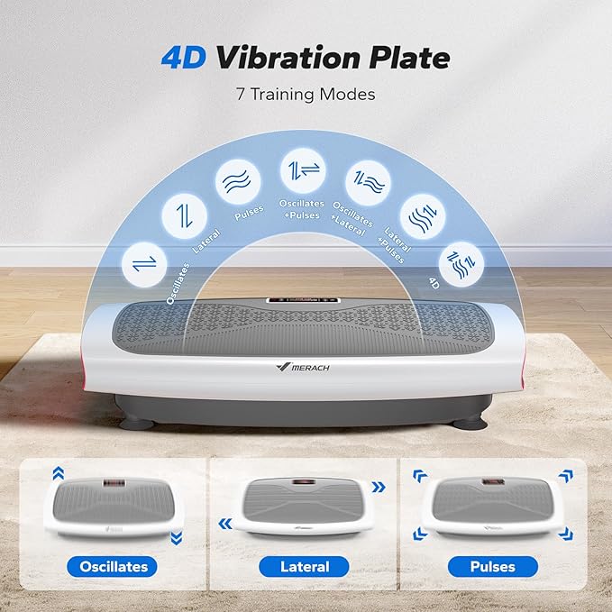 MERACH Vibration Plate Exercise Machine, 3D & 4D Vibration Plate with 2 Tension Ropes LED Display, Whole Body Vibration Platform for Women Men, Exercise Equipment for Home