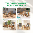 Idzo Wood Wicker Rocking Chair, 400 lbs Capacity, Durable Eucalyptus Wood, Natural Finish, Comfortable Curvy Design, Ideal for Deck, Patio Furniture, Teak Outdoor Furniture, Set of 2